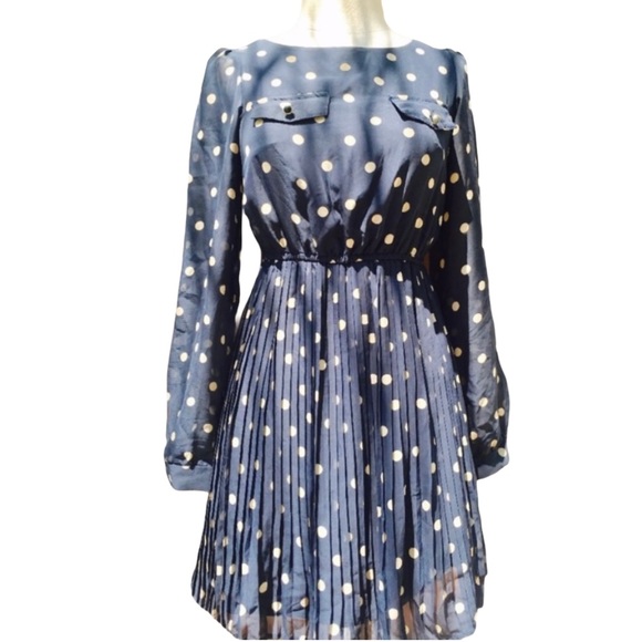 Xhilaration Dresses & Skirts - Xhilaration Navy Blue Polka Dots Pleated Dress